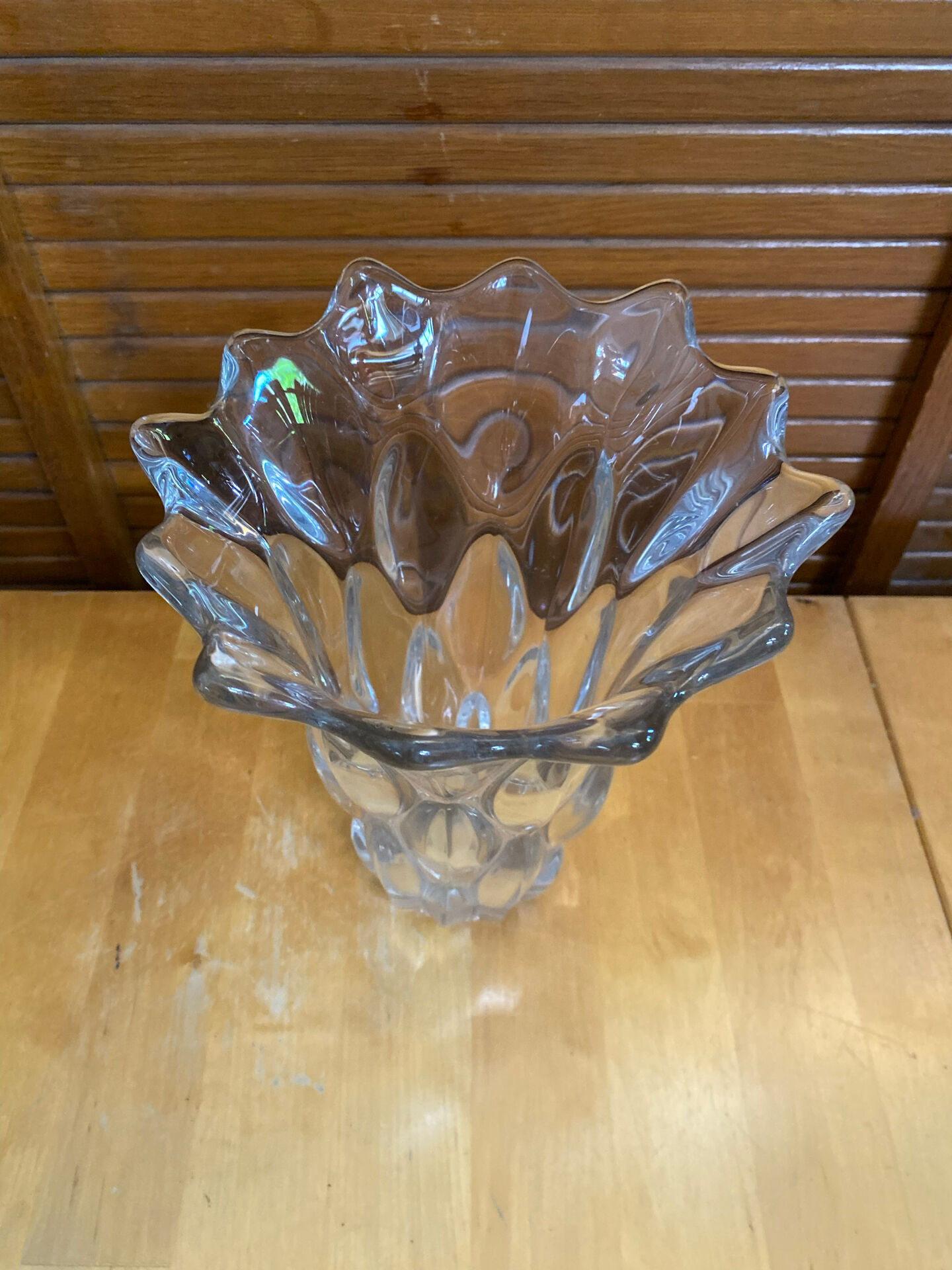 Vintage 1970s Moulded Glass Vase in Corolla Shape with Bubbles