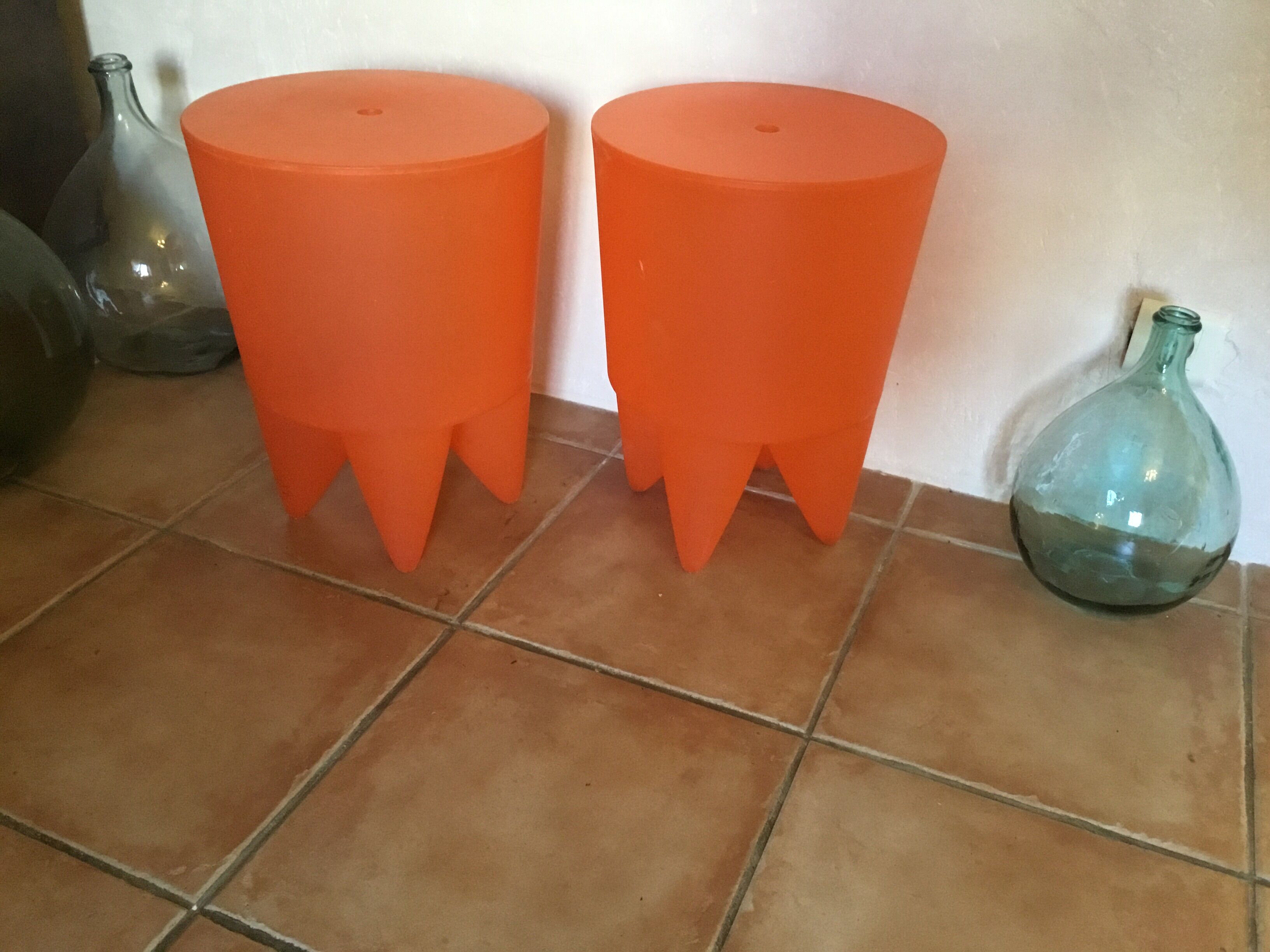 Pair of Bubu 1st orange stools by Philippe Starck