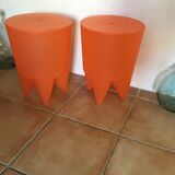 Pair of Bubu 1st orange stools by Philippe Starck