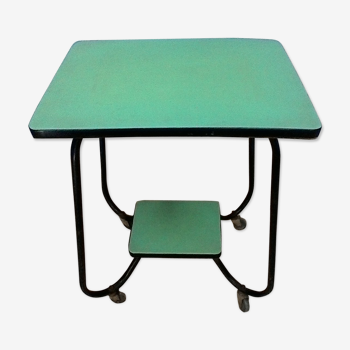 Mint green vinyl TV table, vintage