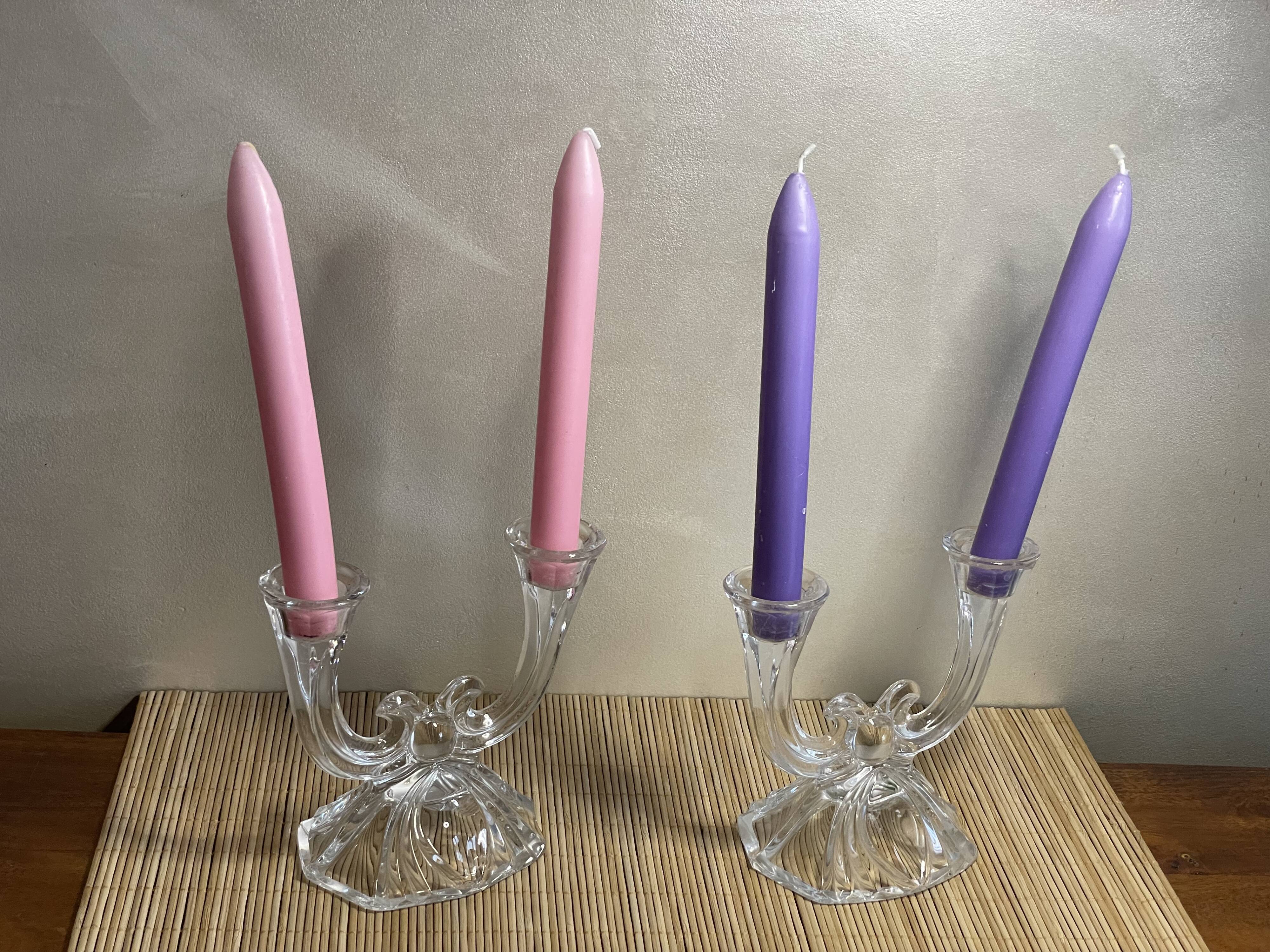 Duo of 2-spoke glass candle holders