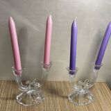 Duo of 2-spoke glass candle holders