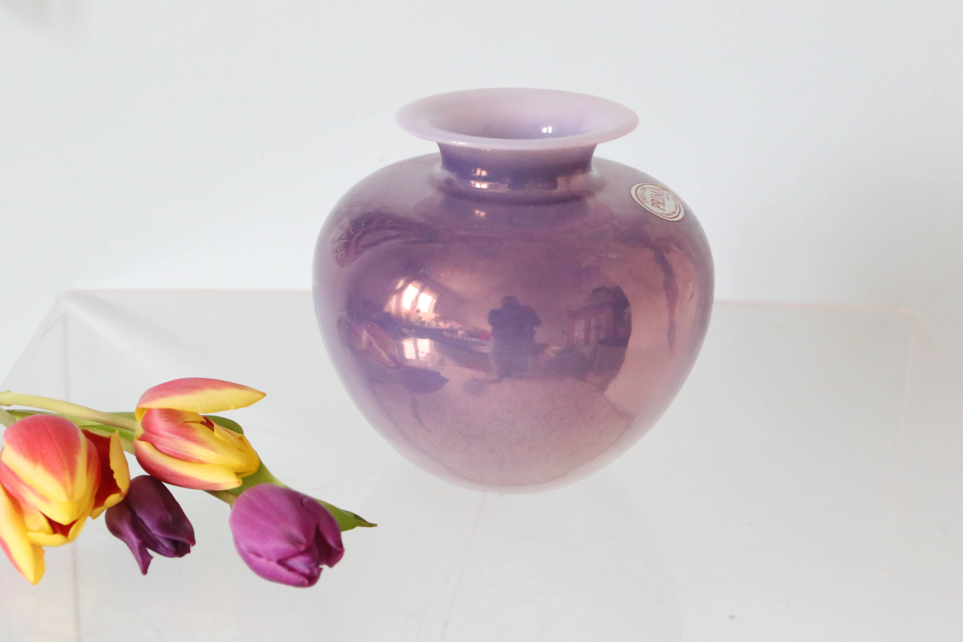 Iridescent glass ball vase, vintage, 1980