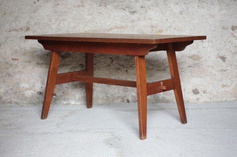 Table René Gabriel, table bois vintage, table à manger, table salon, table de repas, cuisine, 40's