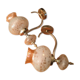 Pair of appliques in slightly amber glass and gilded metal
