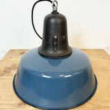 Industrial Blue Enamel Factory Lamp with Cast Iron Top, 1960s