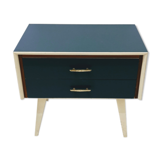 Vintage wooden bedside table / compass legs