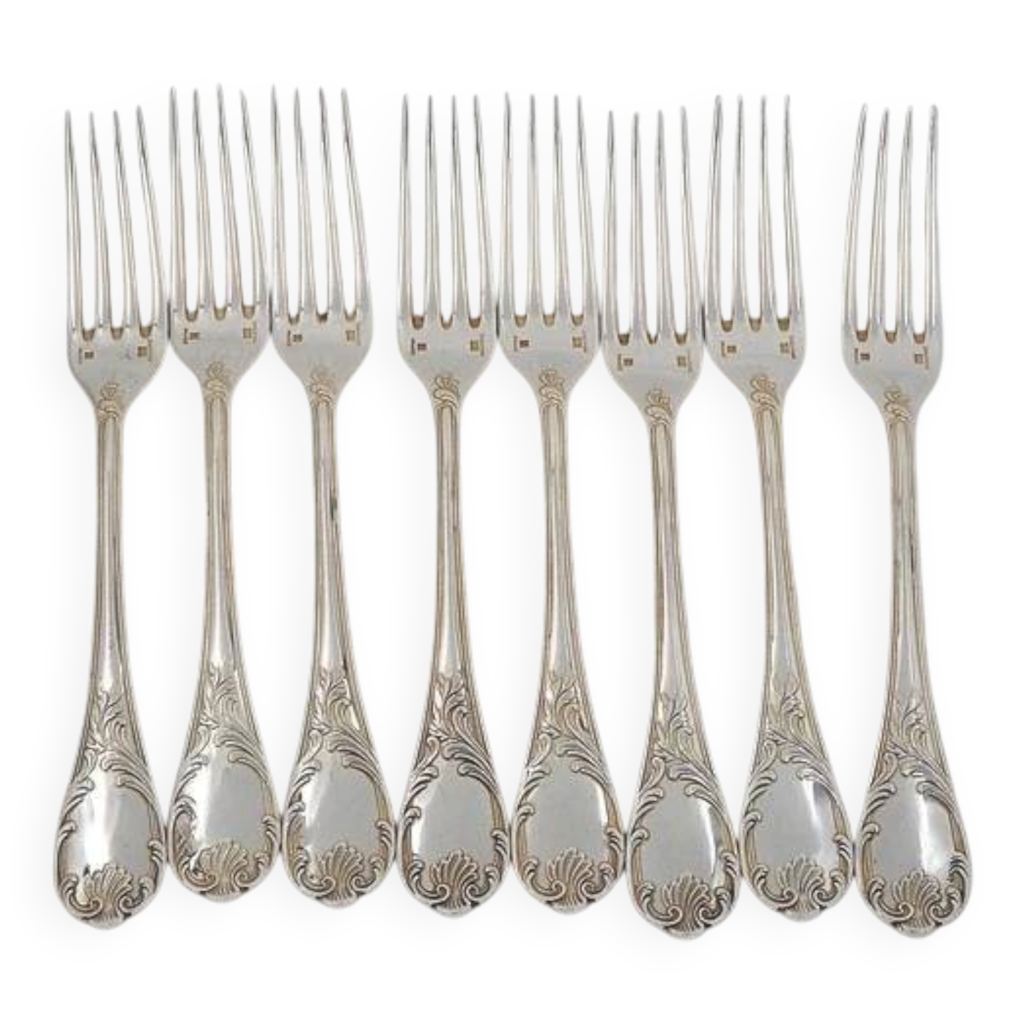 Christofle Marly, 8 table forks 20.5 cm silver-plated, recent pieces.
