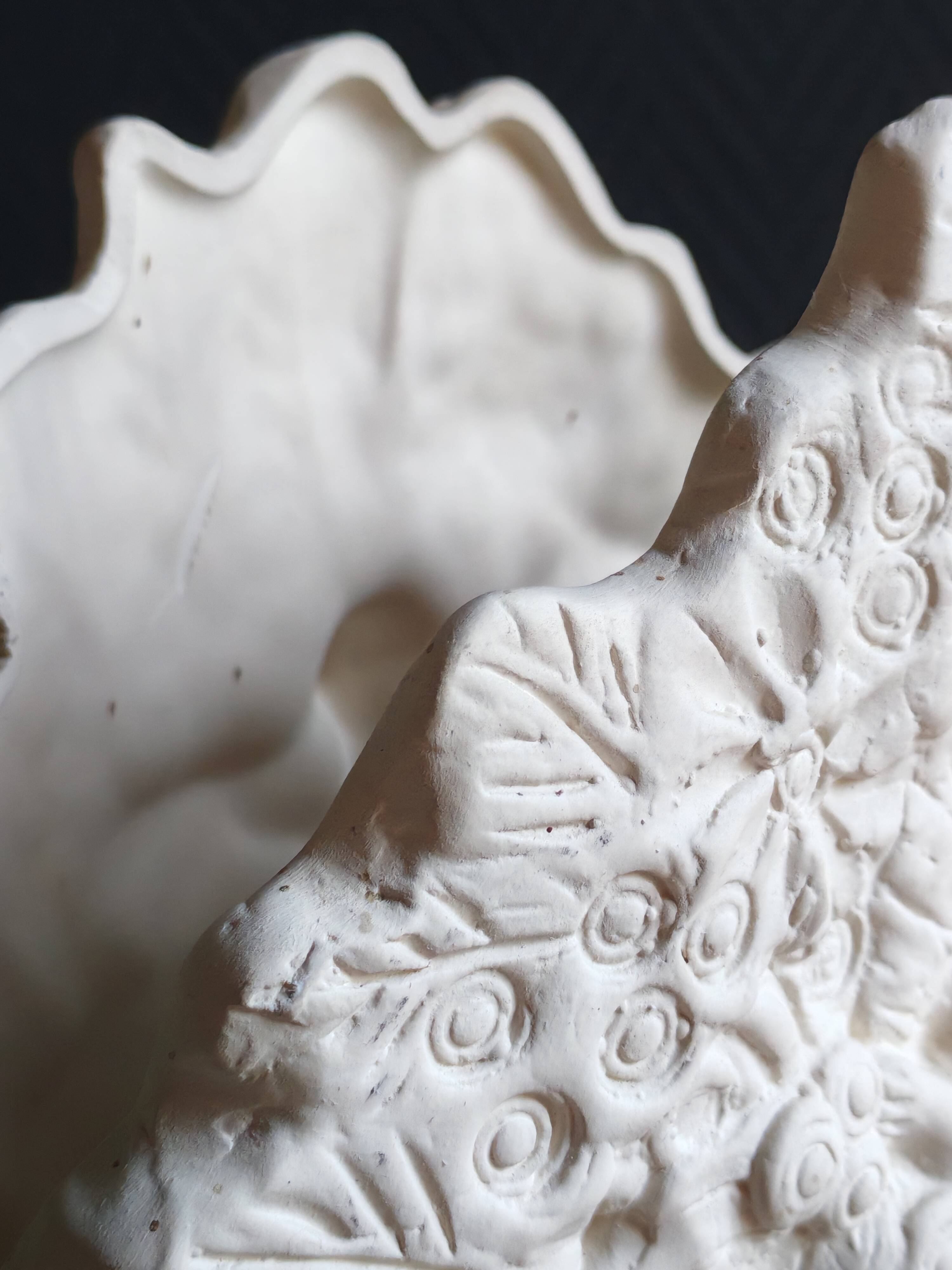 Angel Vase in White Plaster, Vintage Planter with Cherub and Flower Motif