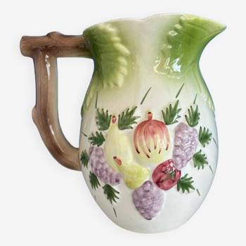 Vintage fruit majolica slip pitcher
