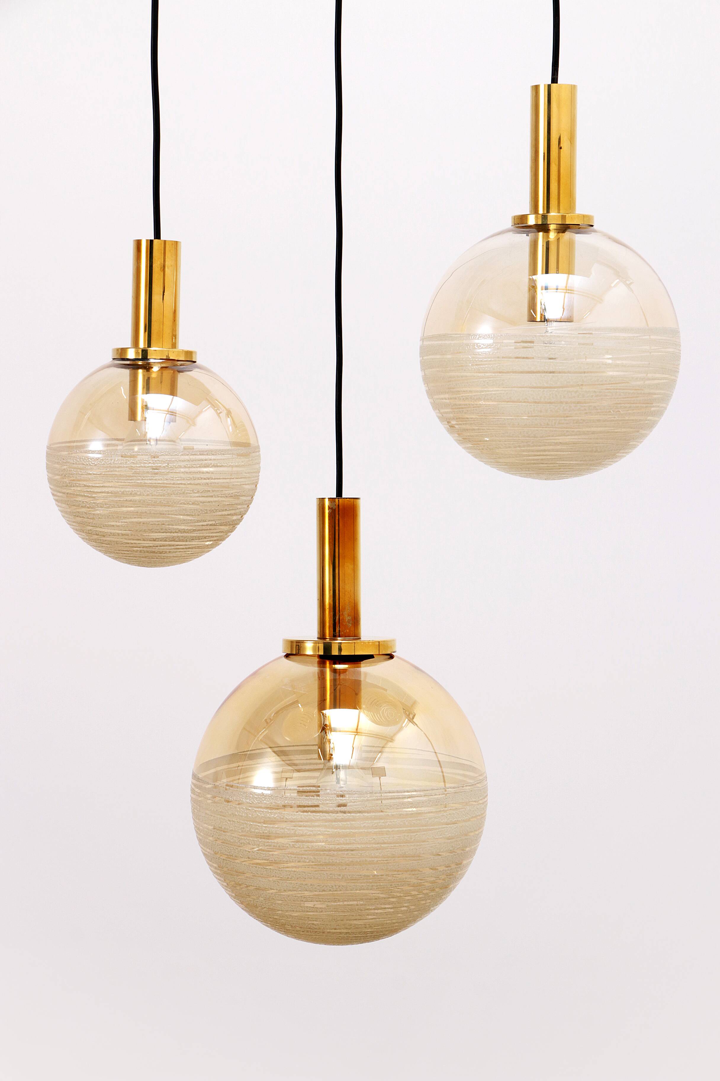 Vintage Set of three Glashutte Limburg hanging lamps, 1960s Germany.