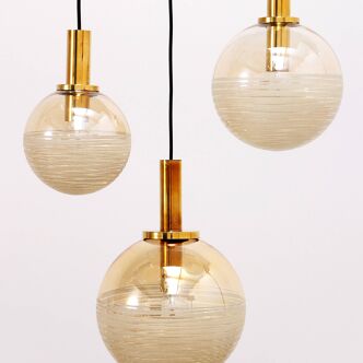 Ensemble vintage de trois lampes suspendues Glashutte Limburg, Allemagne des années 1960.