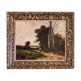 Oil on canvas 19th century lake side