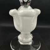 Daum France candle holder in frosted crystal and chrome-plated metal frame, height 15 cm