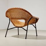 Fauteuil lounge en rotin par PJ Muntendam pour Gebr. Jonkers Pays-Bas 1954