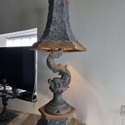 Monumental lamp with a dolphin in cast iron and lead scales - 110cm