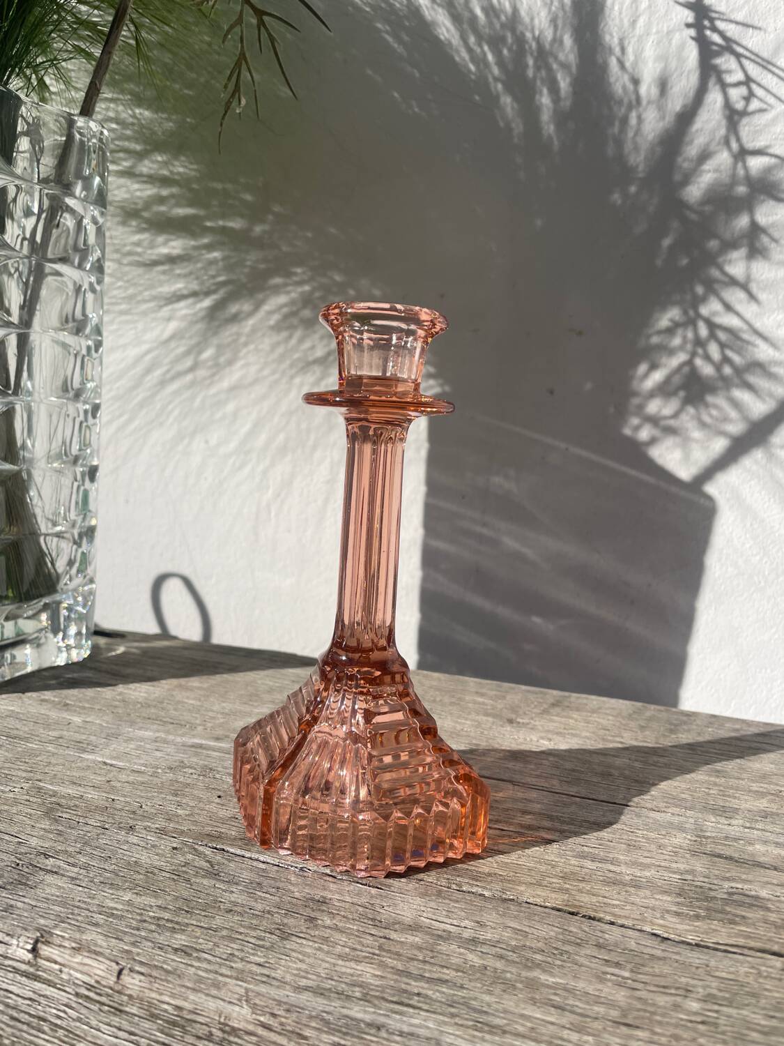 Art Deco pink glass candlestick