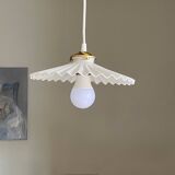 Vintage pleated white opaline glass lampshade.