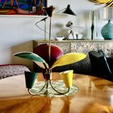 Vintage tri-color chandelier in lacquered steel and brass