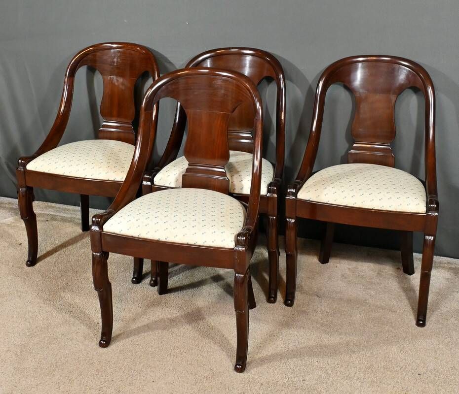 Set of 4 Gondola Chairs in Mahogany, Restoration period – Part 1, 19th century