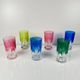 Set of 6 coloured double crystal long drink glasses, 1970s, Eastern Europe.