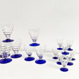 Série 16 verres anciens pied bleu cobalt Art Déco