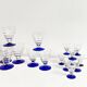 Set of 16 antique glasses with cobalt blue stems, Art Deco.