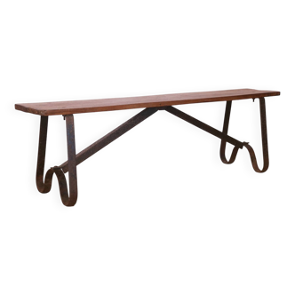 Ancien banc en teck birman et piètement en fer forgé