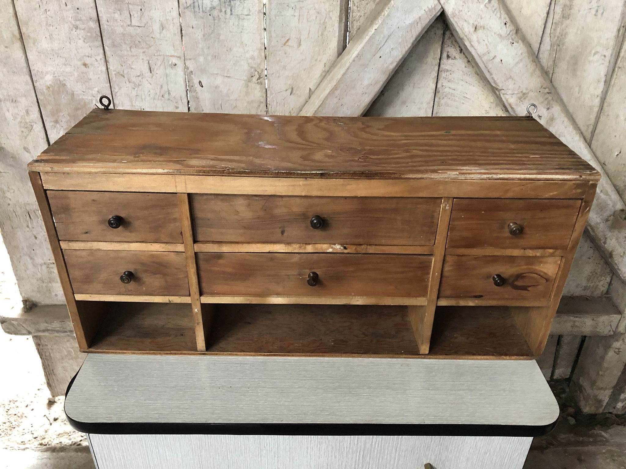 Old Furniture Workshop Hanging 3 Lockers + 6 Drawers Vintage Wood