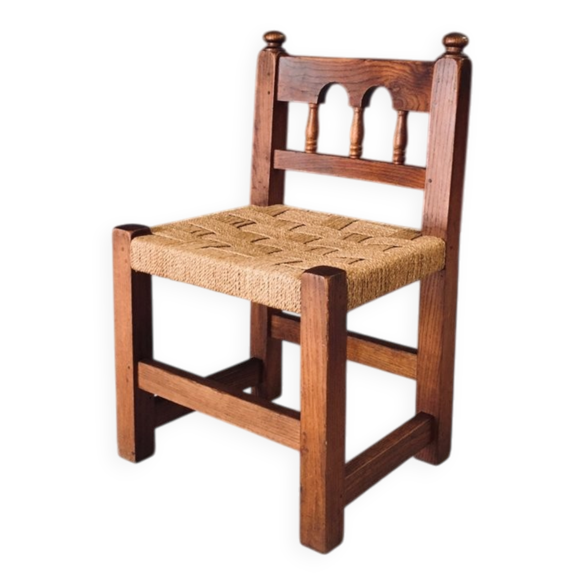 Oak & Rope Travail Populaire Side Chair, Belgium, 1950s