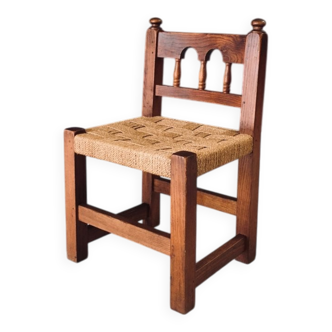 Oak & Rope Travail Populaire Side Chair, Belgium, 1950s