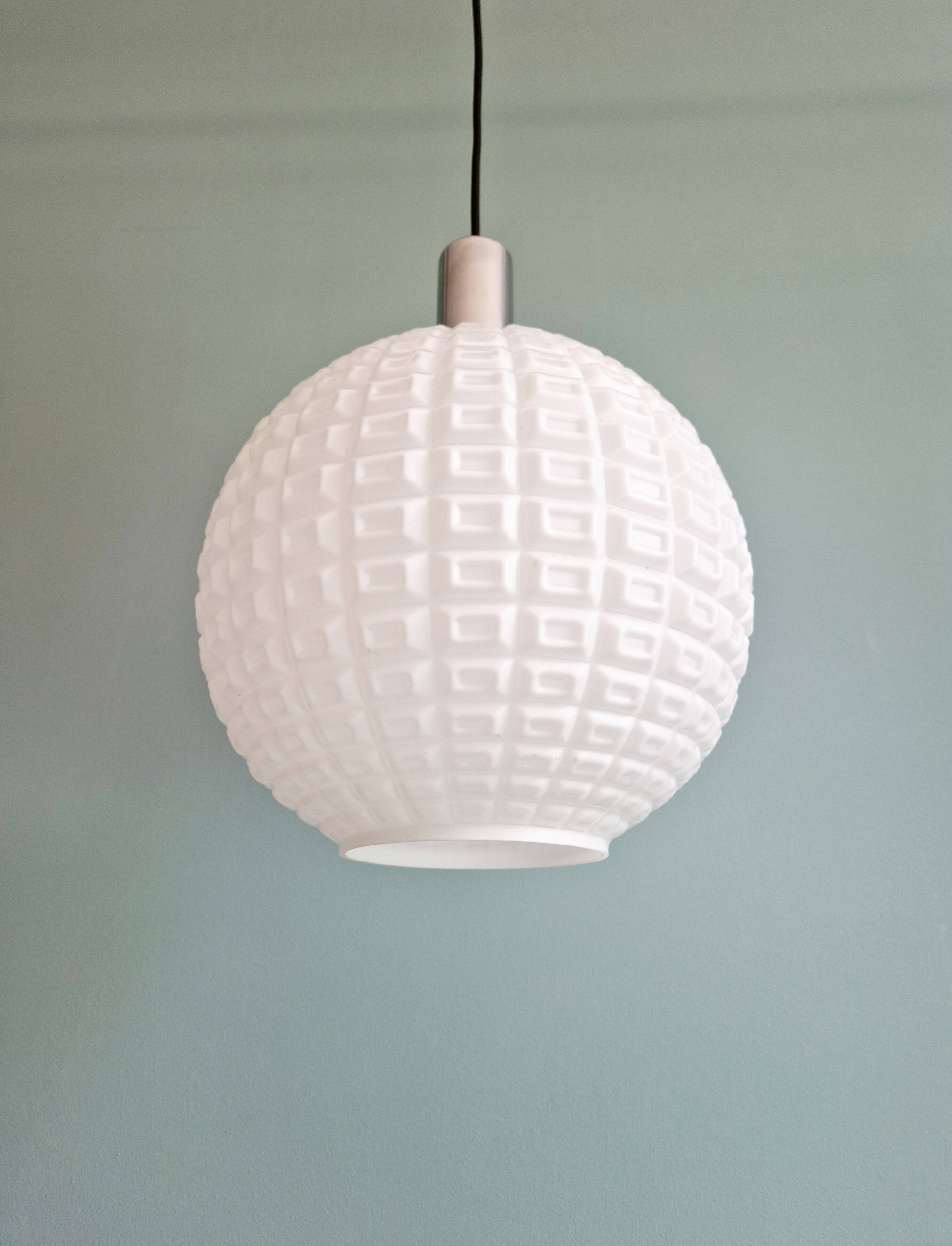 Vintage textured white opaline pendant light, 1960s-70s