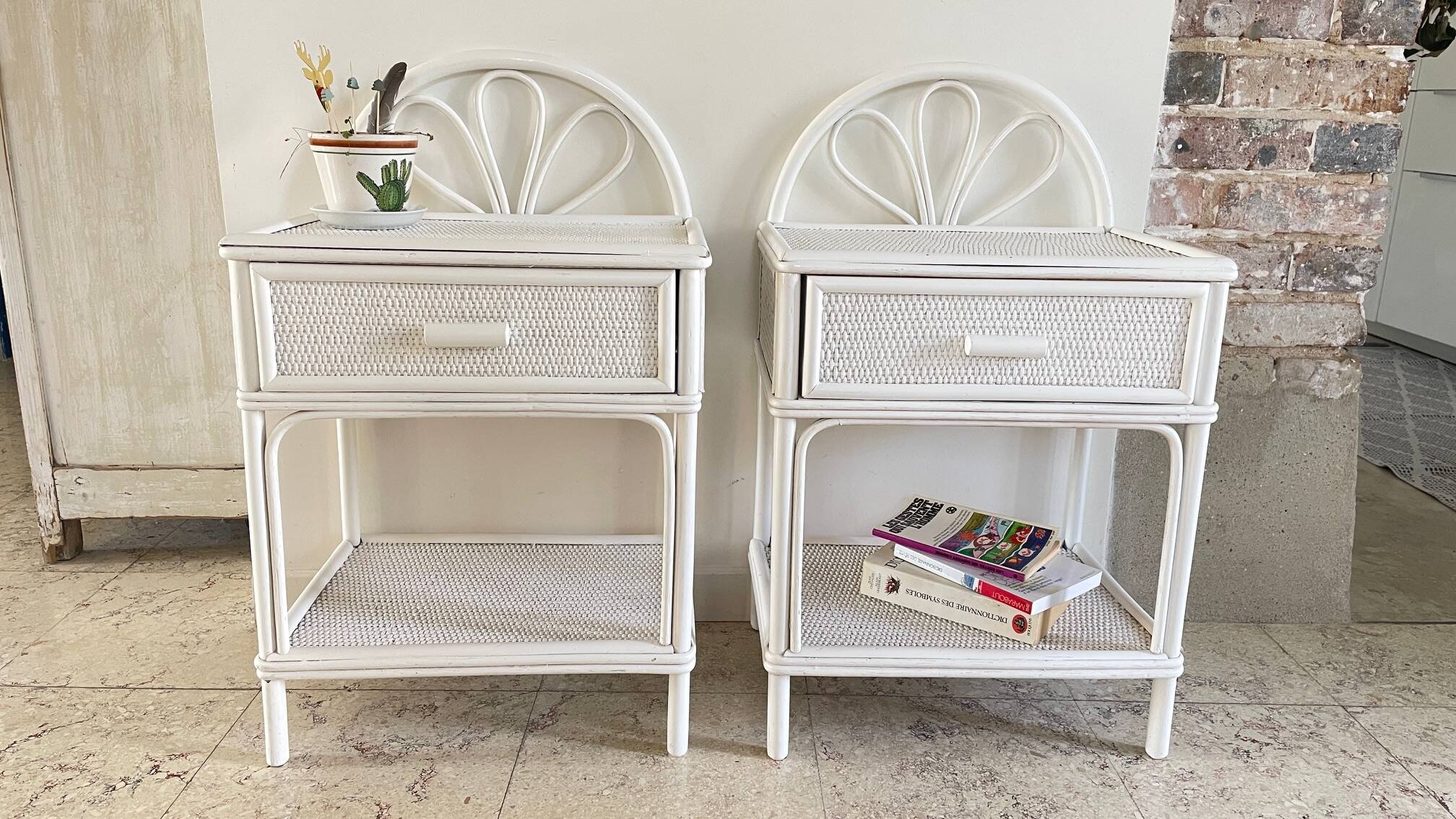Pair of Vintage Rattan Bedside Tables