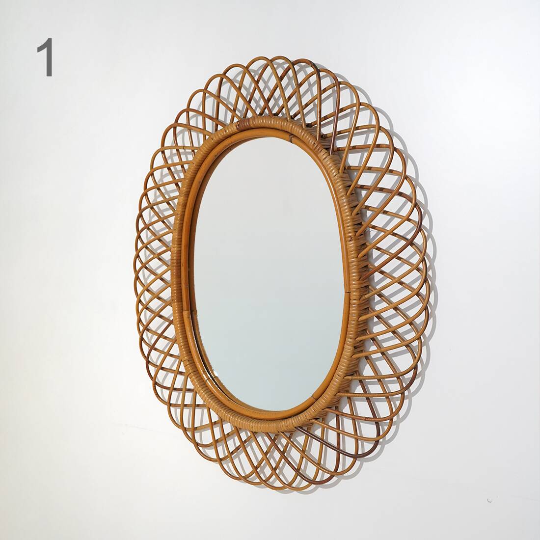 Wall mirror with rattan frame, 1950s
