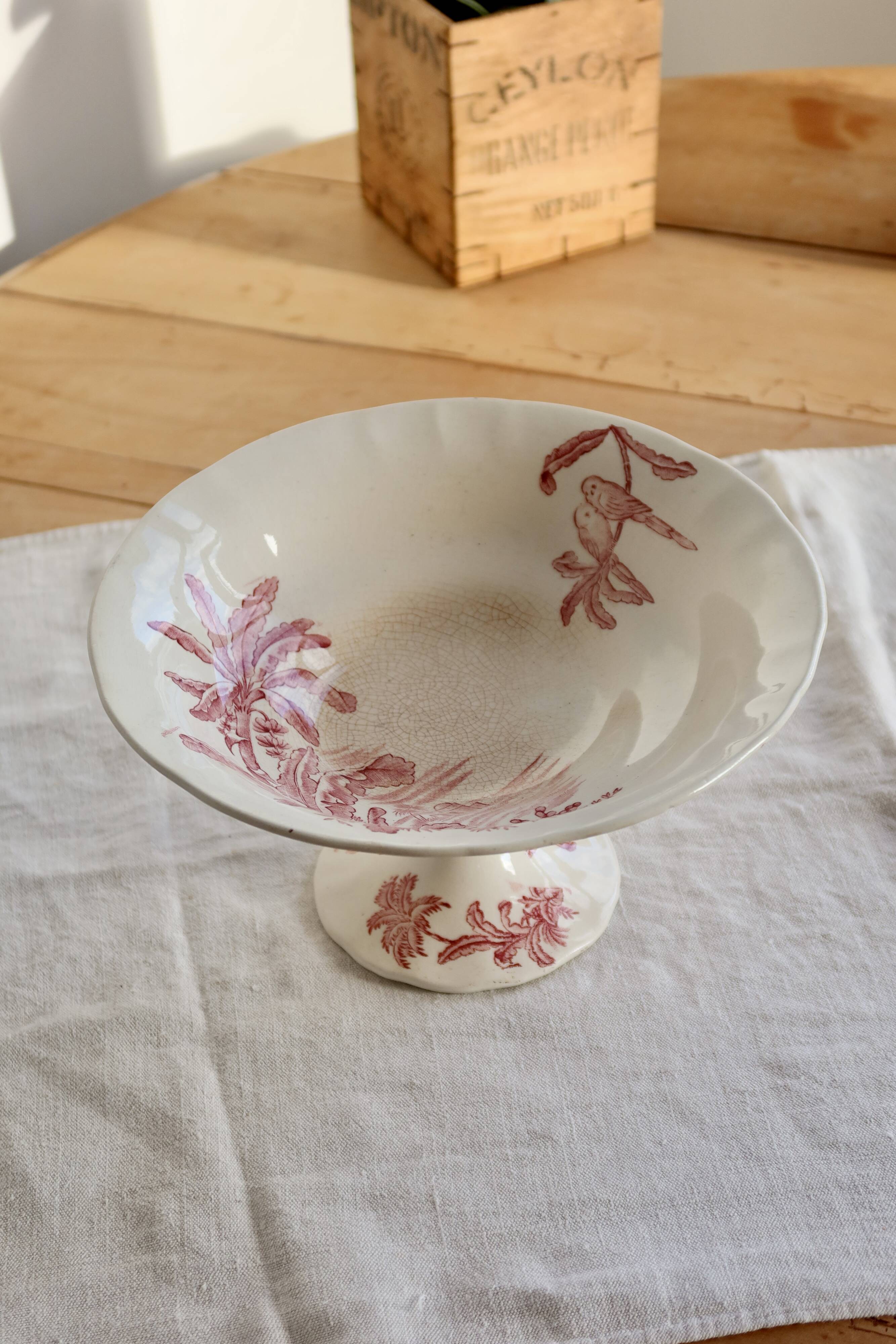 Antique Longchamp compote dish in pink ironstone – Exotic model