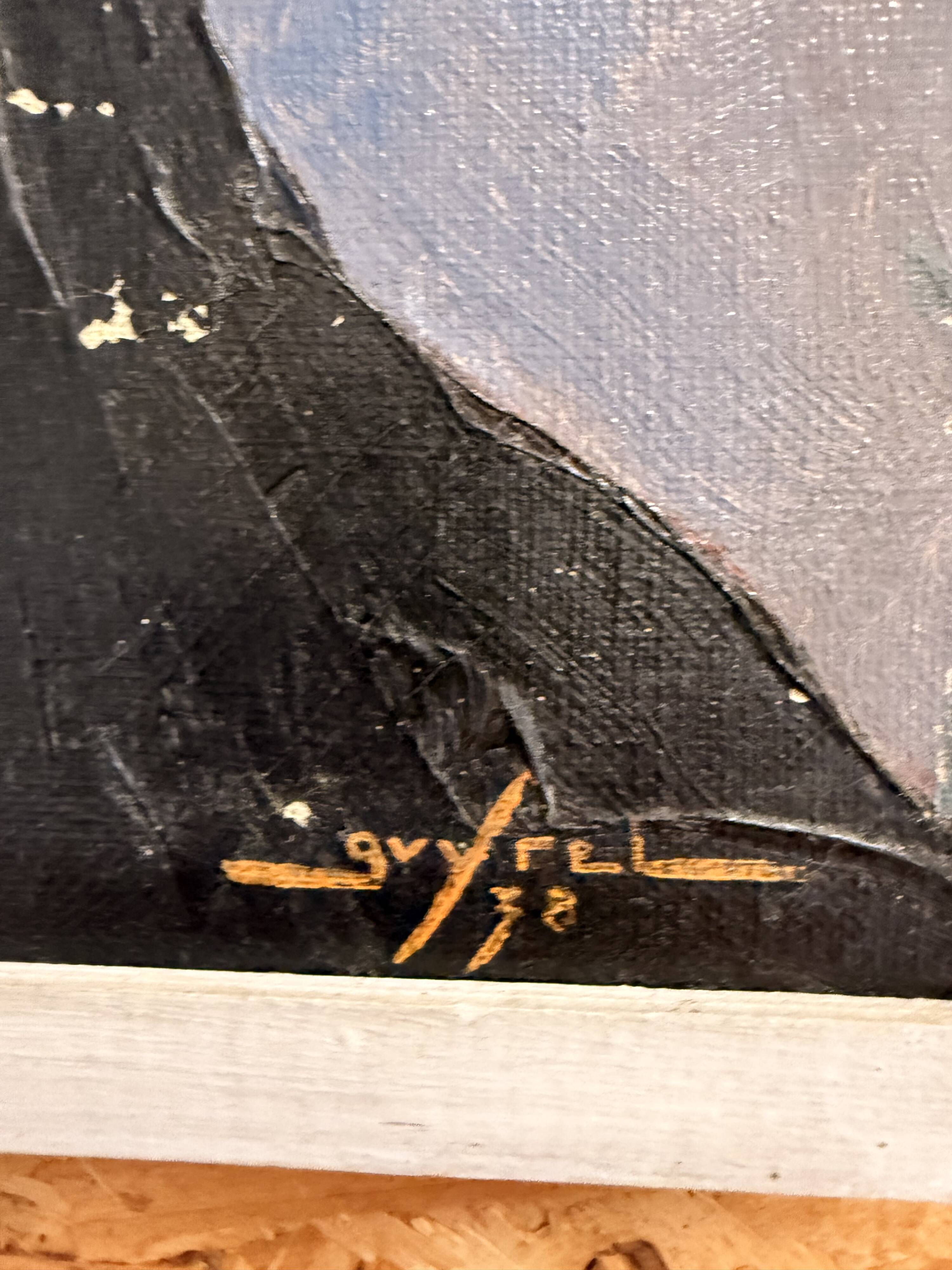 Oil painting on canvas, mountain landscape – Signed Guy Rel (1978)