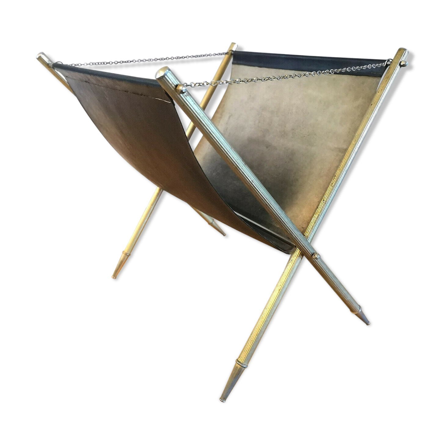 Wearing leather and brass magazines rack