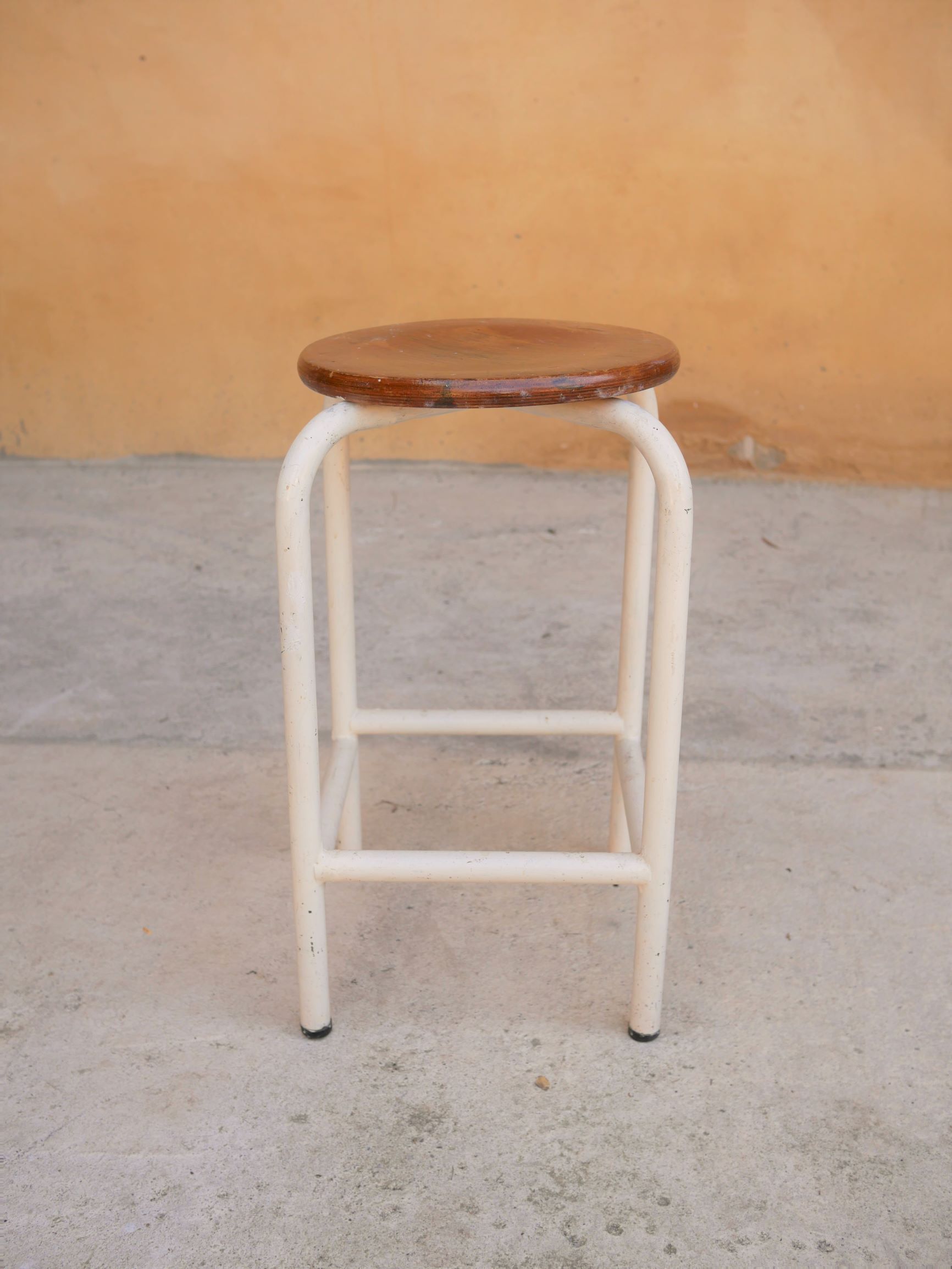 Vintage metal and wood workshop stool