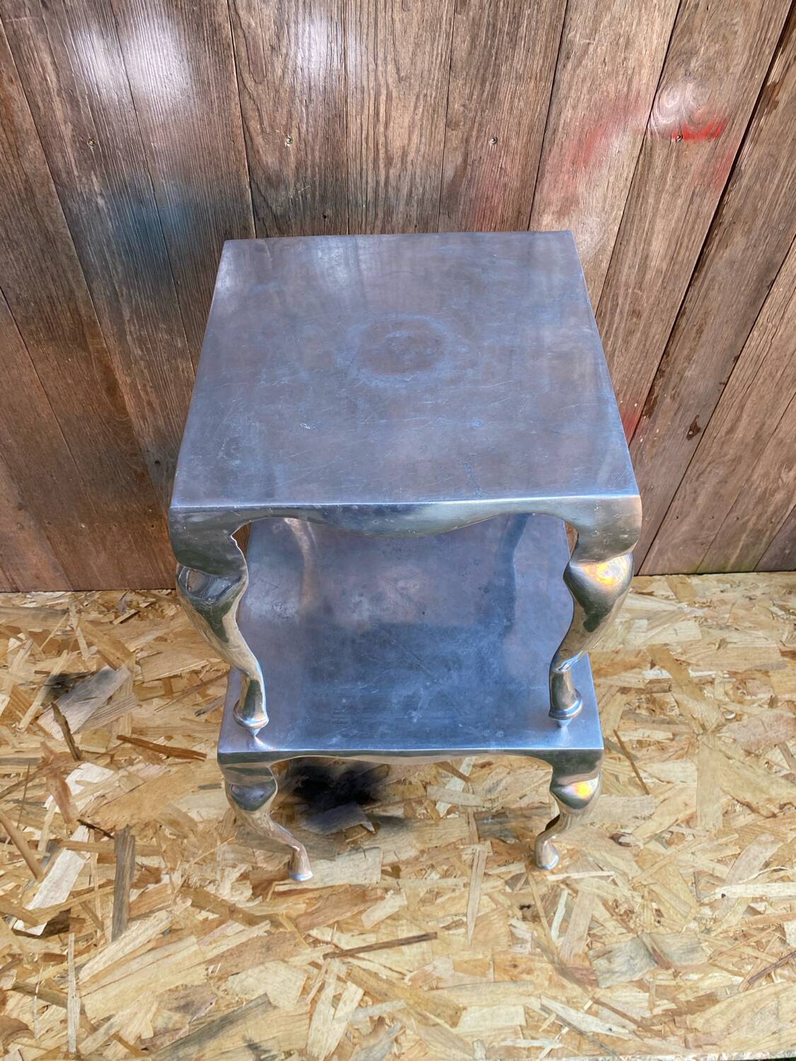 Pair of Louis XV Style Nesting Coffee Tables in Vintage Polished Aluminum