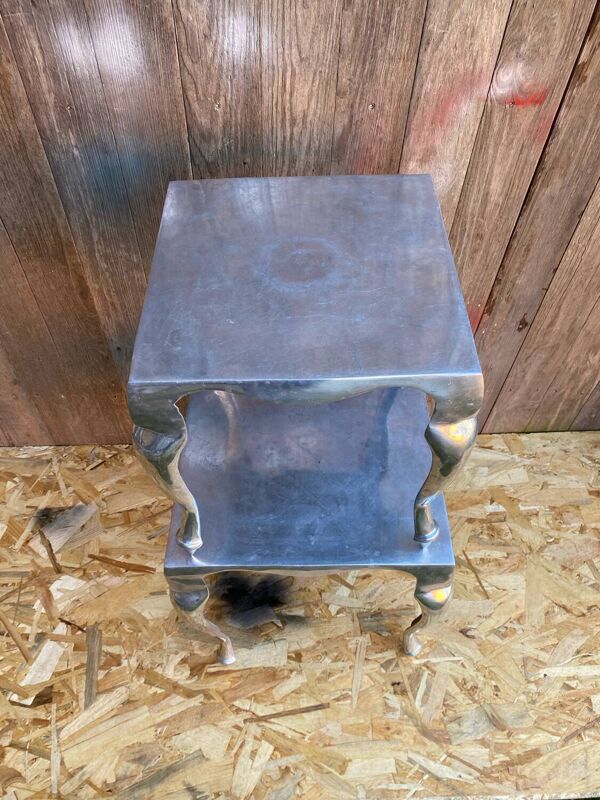 Paire de table basse gigogne style Louis XV en aluminium poli vintage