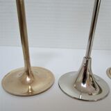 Five gold brass candlesticks and chrome brass vintage scandinavian design