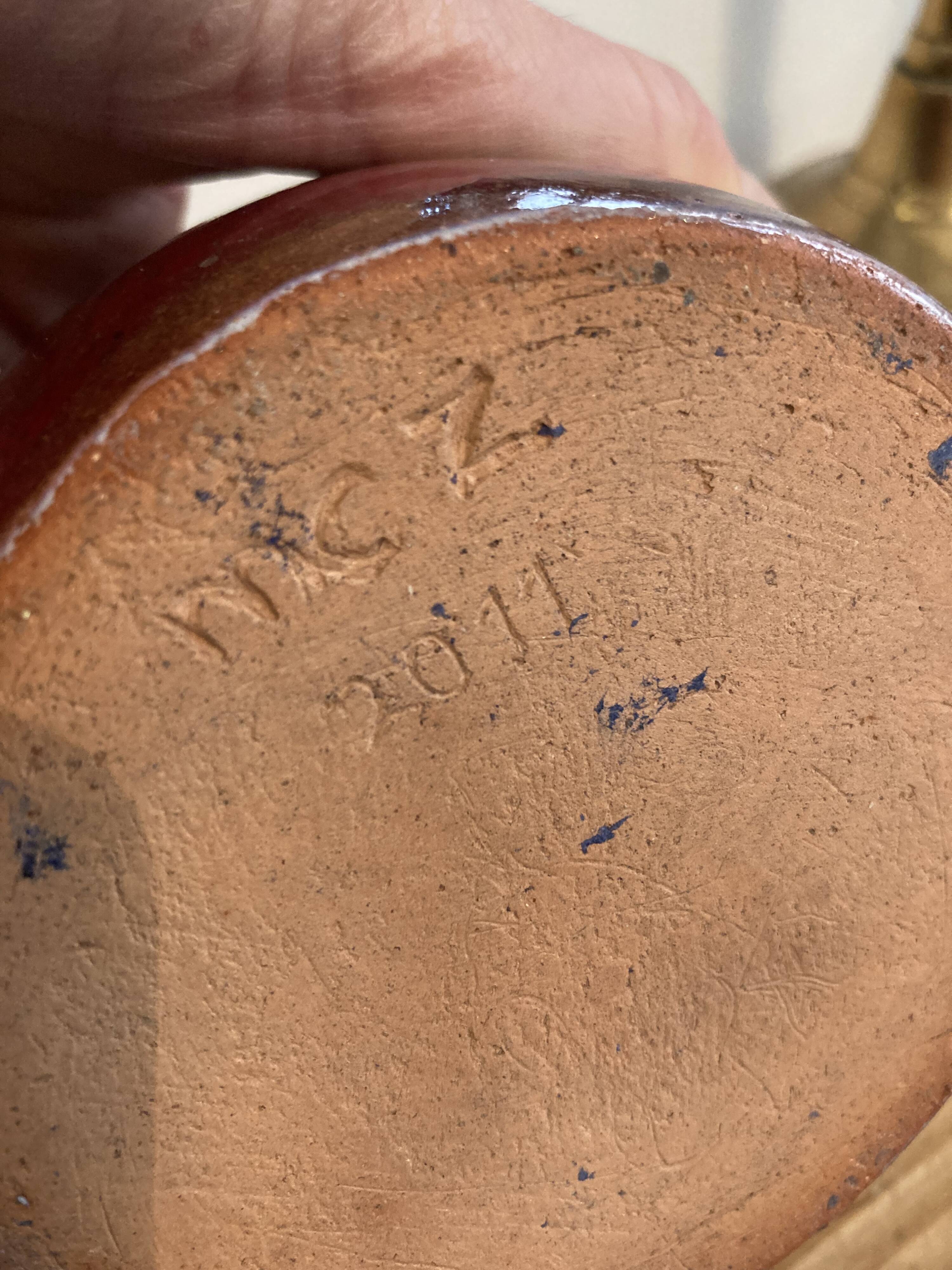 Red & brown glazed stoneware vase