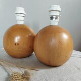 Duo of lamp feet ball beech wood, the turnery of the penny, vintage