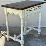 Small Renaissance-style patinated desk table with 1 drawer