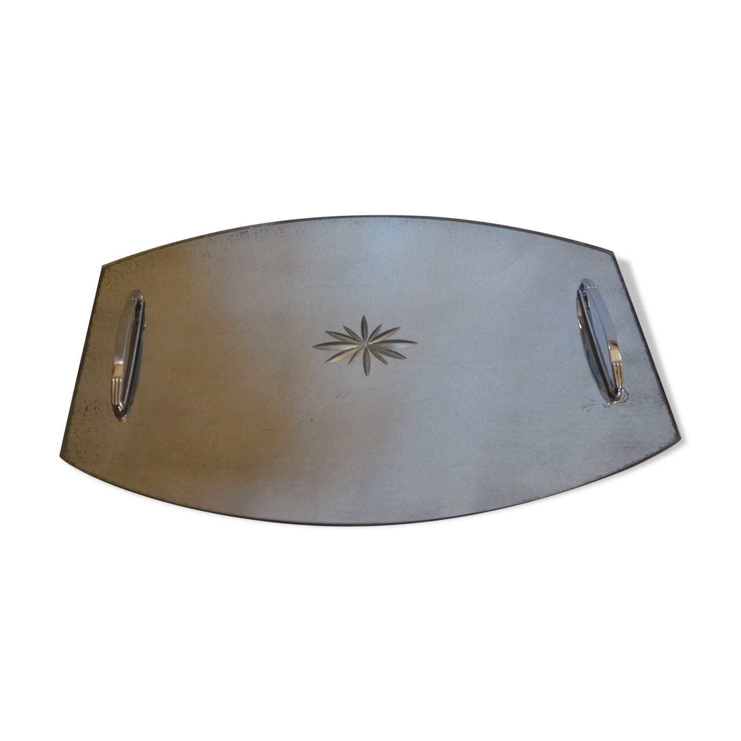 Large mirror engraved with handles tray double, vintage 50's