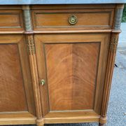 Louis XVI sideboard in solid mahogany with a white marble top, 222cm, 1950.