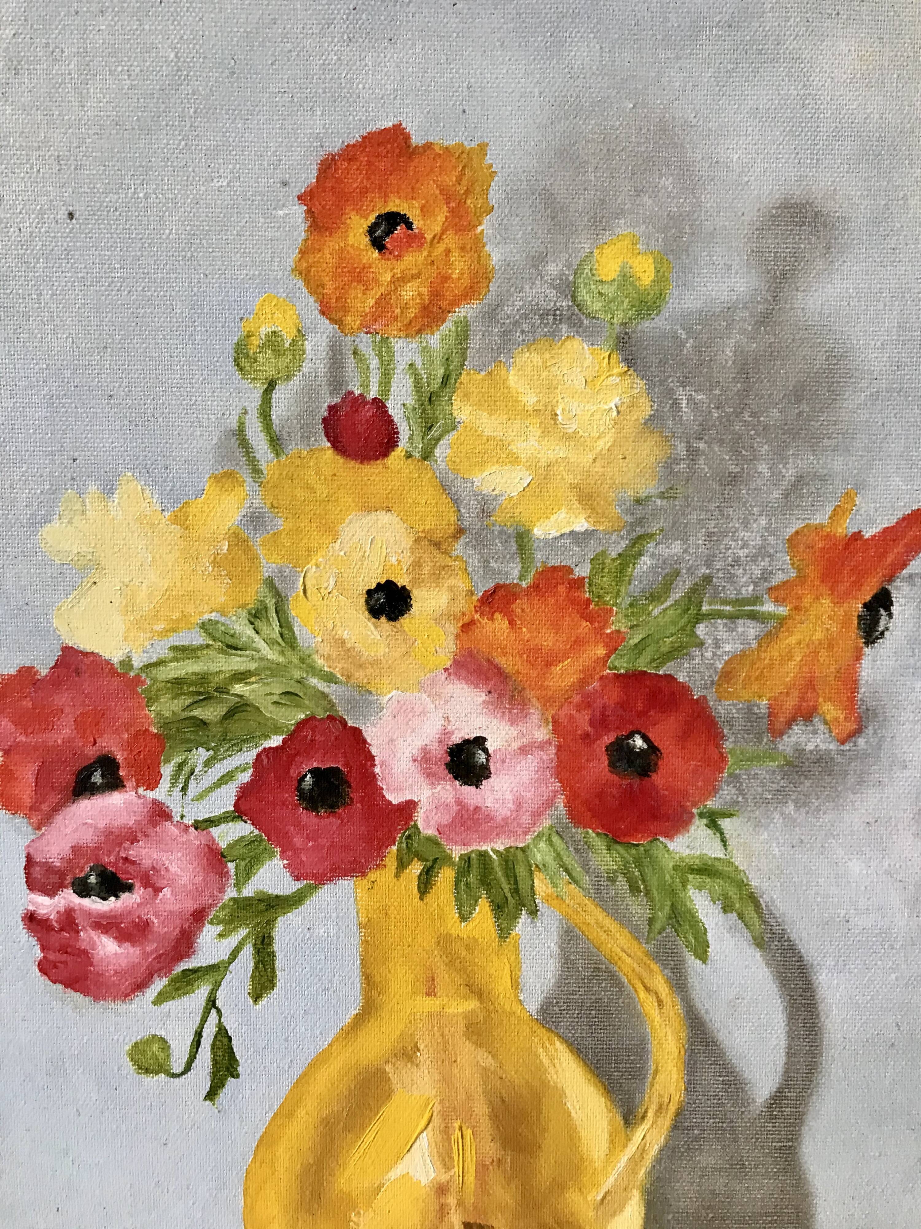 Tableau huile sur toile bouquet de fleurs vintage