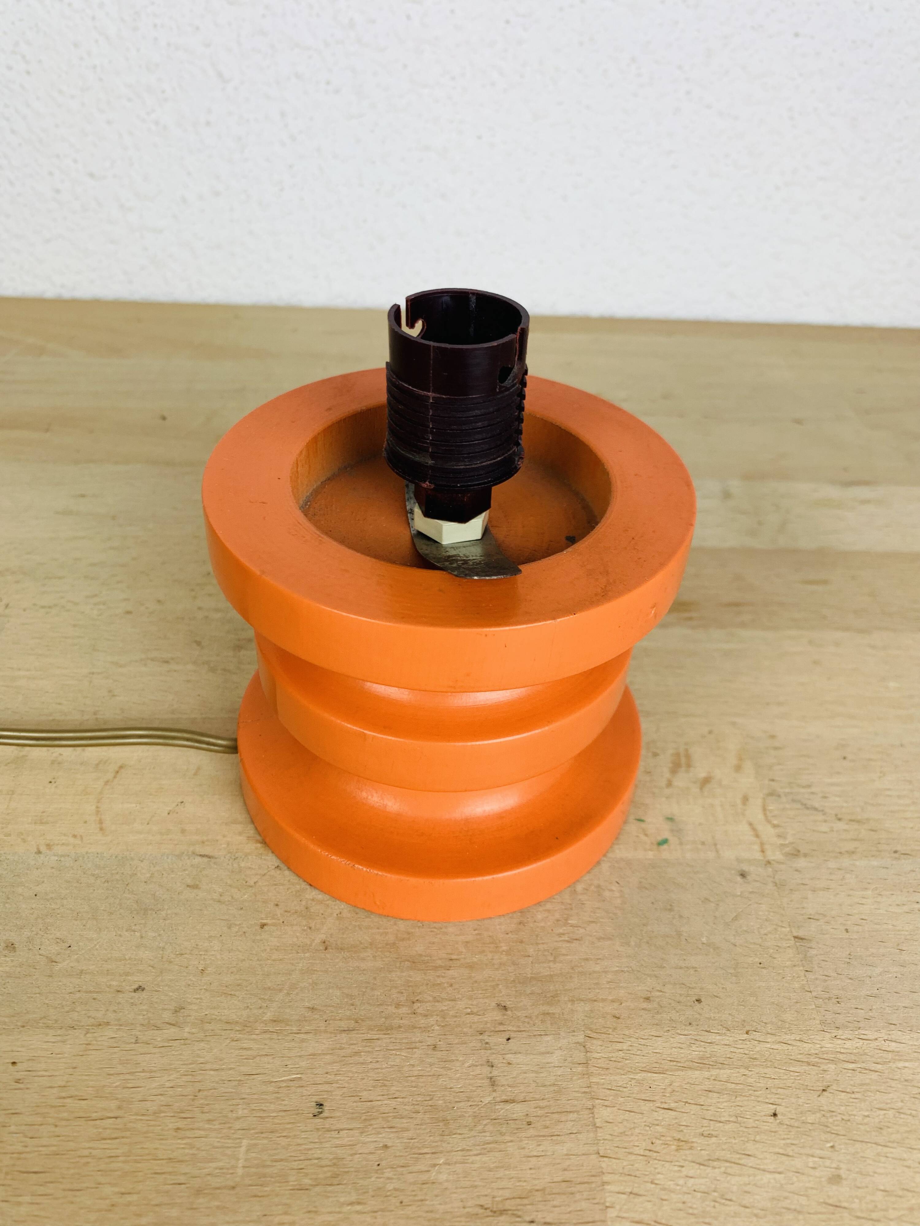 Space Age lamp in orange wood and opaline globe, 1970s