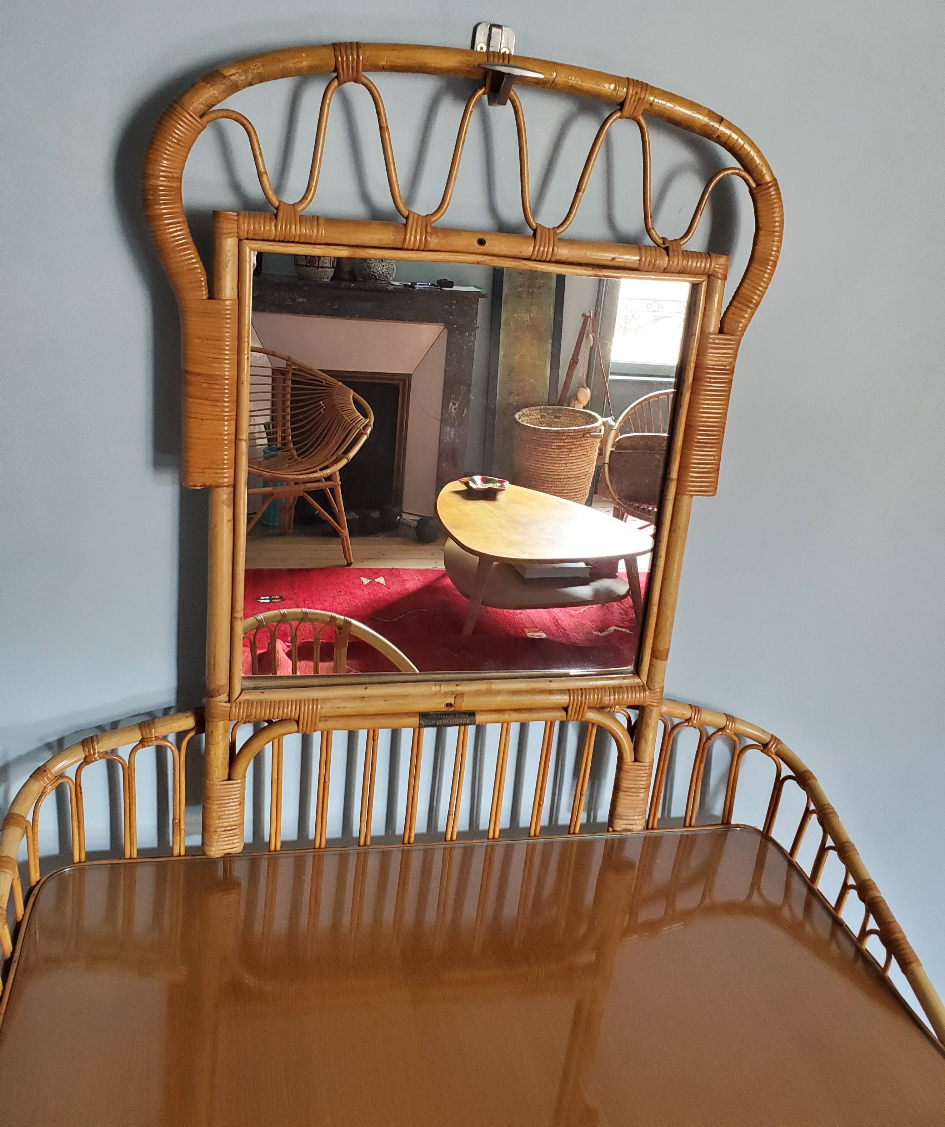 Rattan dressing table and chair 1960