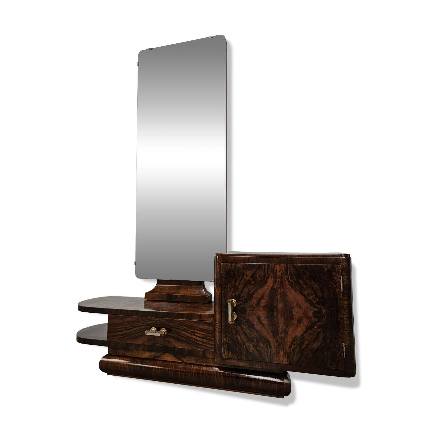 Art Déco Vanity Table in Nutwood with Mirror, Italian Design, 1940s